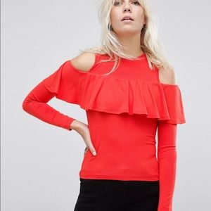NWT Top with Cold Shoulder Ruffle Detail